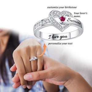 Personalized Name Heart Promise Birthstone Memorial Ring