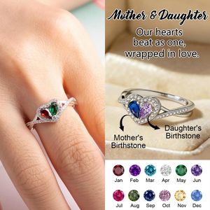 Personalized Mother Daughter Birthstone Heart Ring