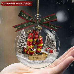 Proud Firefighter - Personalized Firefighter Snow Globe Ornament