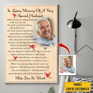 Personalized Husband Memorial Canvas Wall Art| In Loving Memory of a Very Special Husband| Loss of Husband Deepest Sympathy Gift