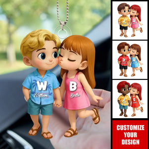 Cute Cartoon Couple Summer Vibe Personalized Acrylic Car Hanger