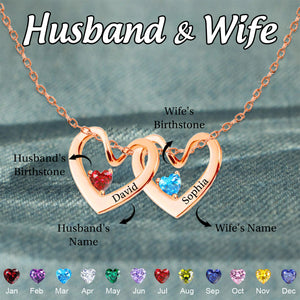 Personalized Heart Name Birthstone Necklace For Couple