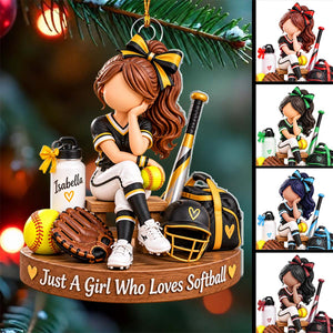 Personalized Softball Girl Ornament, Custom Name Softball Player Christmas Gift