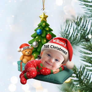 Sleeping Baby In Christmas Pajama - Custom Photo Acrylic Ornament