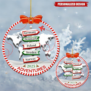 Personalized Travel Adventure Ornament, Traveling Christmas Ornament