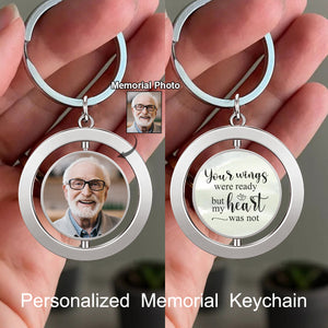 Personalized Double Sided Picture Keychain, Spinning Keyring Charm, Photo Memorial Keepsake