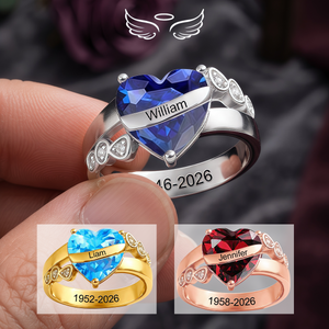 Personalized Memorial Birthstone Ring, Hug From Heaven Gift