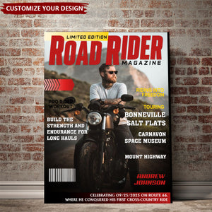 Personalized Road Rider Magazine Cover, Motorcycle Magazine Canvas