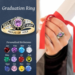 Personalized Birthstone Engraved Graduation Rings High School College University