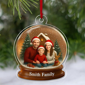 Custom Photo Snow Globe Ornament, Family Christmas Keepsake