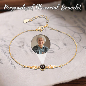 Personalized Angel Wing Projection Photo Bracelet - Memorial Gift for Loss of Loved One