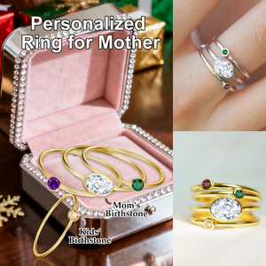 Personalized Family Birthstones Stacking Ring, Gift for Grandma Mom