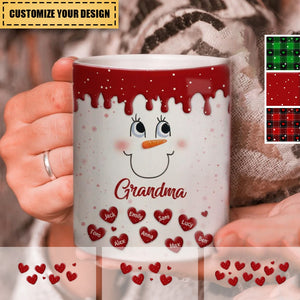 Cute Colorful Snowmy Grandma Mom Little Heart Kids Personalized Christmas Mug