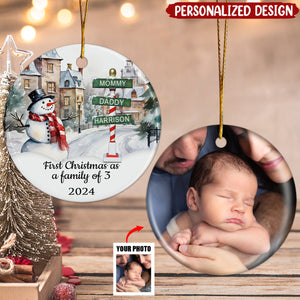 Christmas Decorations For A Family Of Three - Personalized Ceramic Ornament