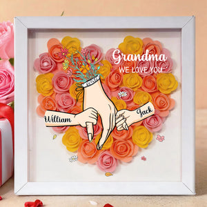 Grandma We Love You-Personalized Flower Shadow Box-Gift For Mom, Grandma
