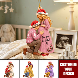 Personalized Pregnancy Announcement Wooden Christmas Ornament - Expecting Parents Gift