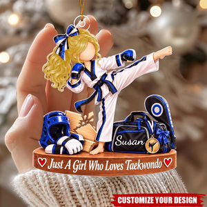 Personalized Taekwondo Girl Ornament, Custom Name Christmas Gift, Karate Daughter Keepsake