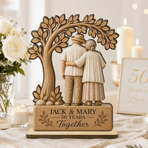 Rustic Old Couple Walking Anniversary Gift - Personalized Wooden Plaque