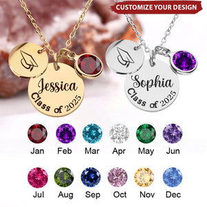 Graduation Gift for Class of 2025 Graduates - Custom Graduation Necklace Name With Birthstone