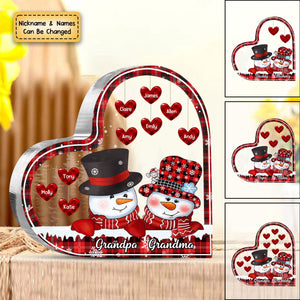 Granparents/Parents Christmas Snowman Personalized Acrylic Heart Keepsake