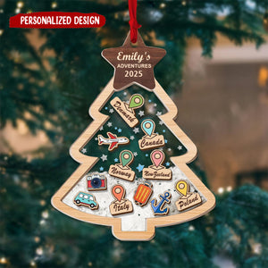 Personalized Travel Adventures Ornament, Travel Christmas Ornament