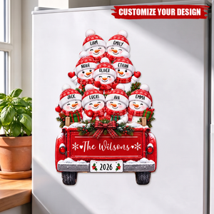 Personalized Snowman Truck Family Christmas Decal