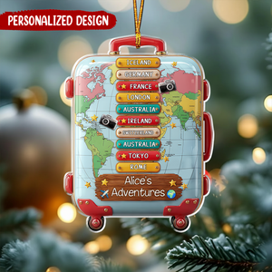Personalized Adventure Travel Luggage Suitcase Christmas Ornament