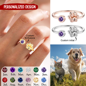 Personalized Alphabet Initial Pet Paw Birthstone Ring