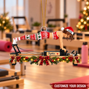 Personalized Pilates Christmas Ornament, Custom Name Pilates Lover Gift