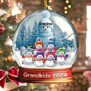 Christmas Blue Vibe Snowman Custom Grandma With Grandkids Snowball Ornament