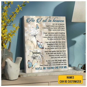 Personalized Wall Art-As I sit in heaven Butterflies Canvas Wall Art Decor Memory Gifts