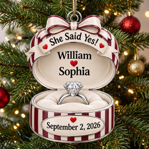 She Said Yes! - Engagement Ring Personalized Christmas Ornament