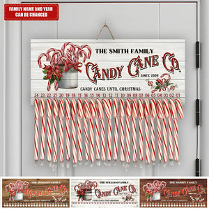 Gift For Family Christmas Countdown, Candy Cane Co Countdown - Personalized Wood Sign