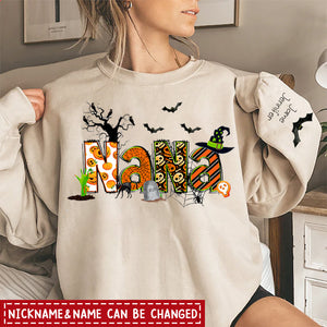 Nana Grandma Bundle Halloween Alphabet Doodle Grandkids Personalized Sweatshirt