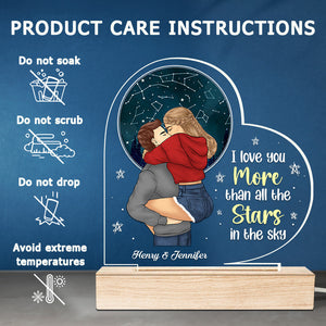 I Love You More Than All The Stars In The Sky - Couple Personalized Custom Heart Shaped 3D LED Light - Gift For Husband Wife, Anniversary