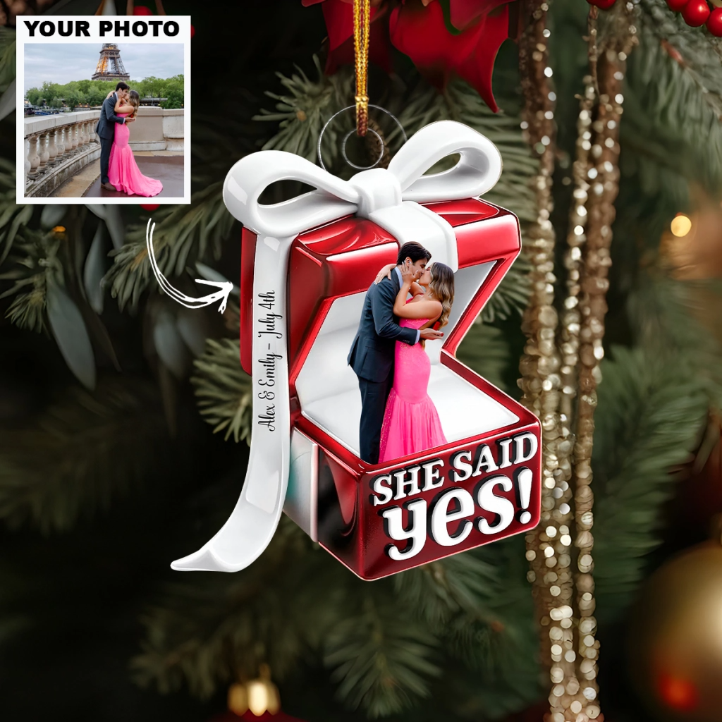 She Said Yes - Personalized Custom Photo Mica Ornament Christmas Gift For Couple
