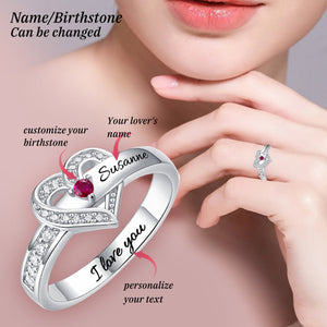 Personalized Name Heart Promise Birthstone Memorial Ring