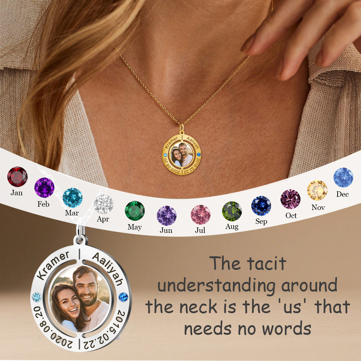 Personalized Birthstone Necklace with Custom Photo