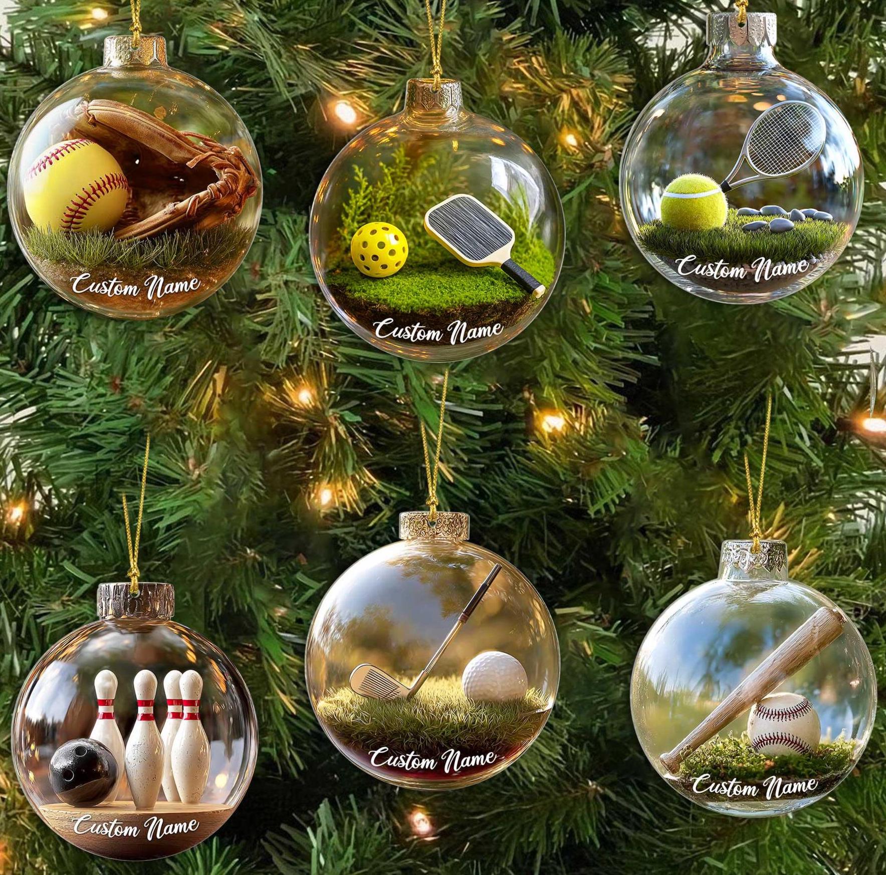 Personalized Custom 2D Flat Sports Ball Christmas Ornament Set