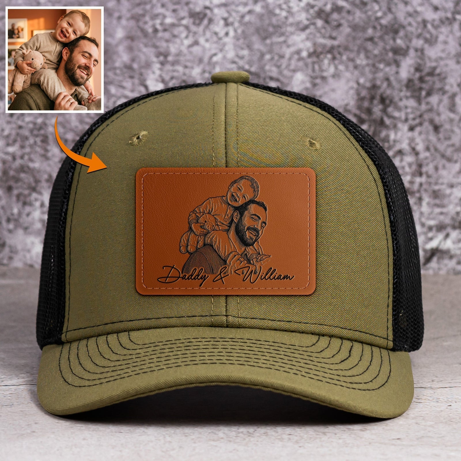 Personalized Photo Sketch Line Art Cap, Father's Day Gift For Dad, Husband