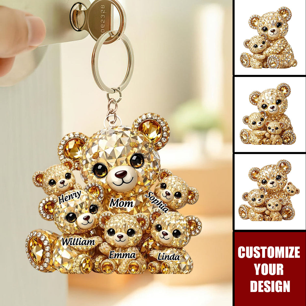 Mommy And Me Crystal Bear - Personalized Custom Keychain