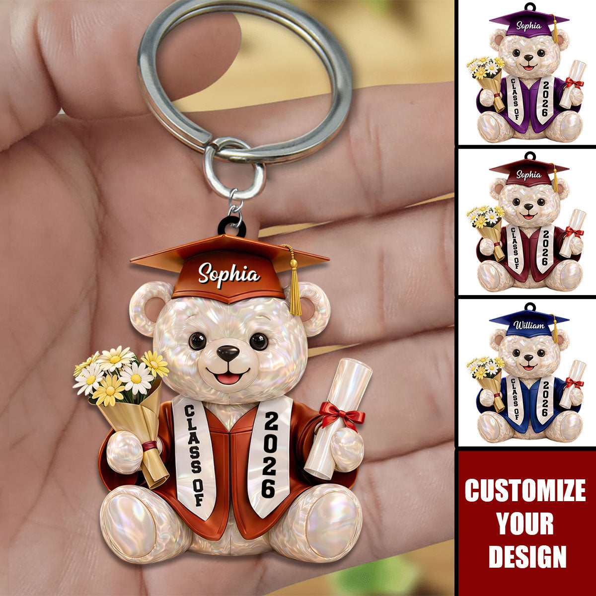 Personalized Class Of Graduation Bear Keychain, Gift For Students