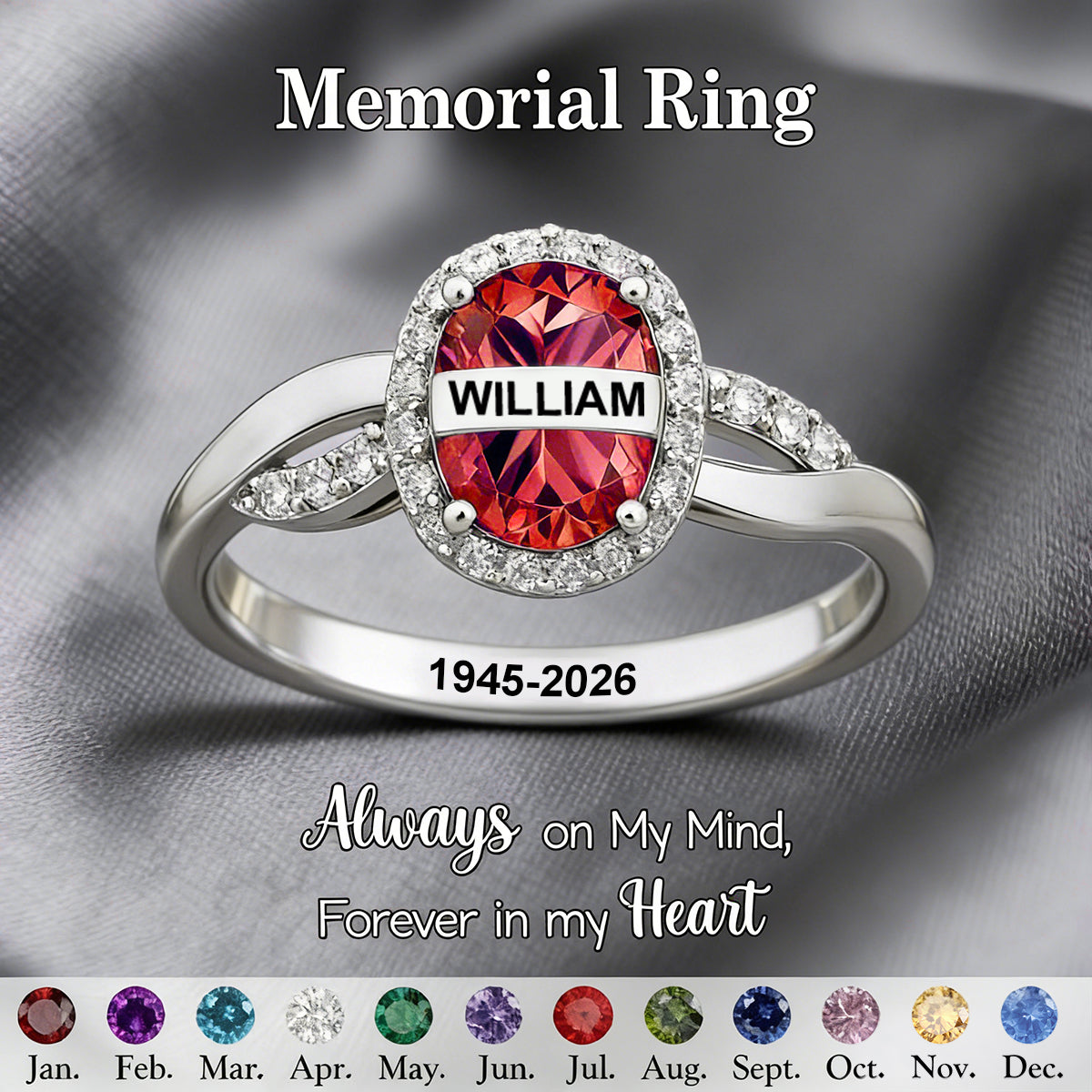 Always In My Heart , Personalized Birthstone Memorial Ring