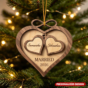 Personalized Ornament - Our First Christmas Engaged Married Infinity Heart