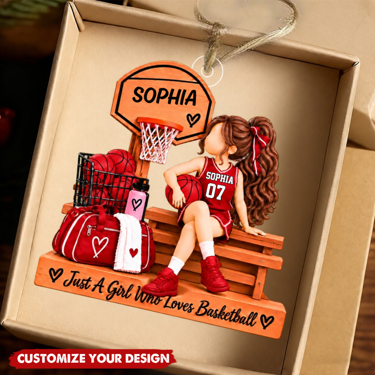 Personalized Basketball Girl Ornament, Custom Name & Color Basketball Ornament