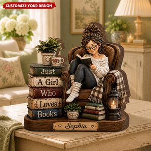 Personalized Book Lover Wooden Block, Just a Girl Who Loves Books Plaque