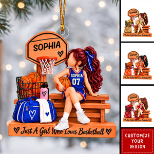 Personalized Basketball Girl Ornament, Custom Name & Color Basketball Ornament