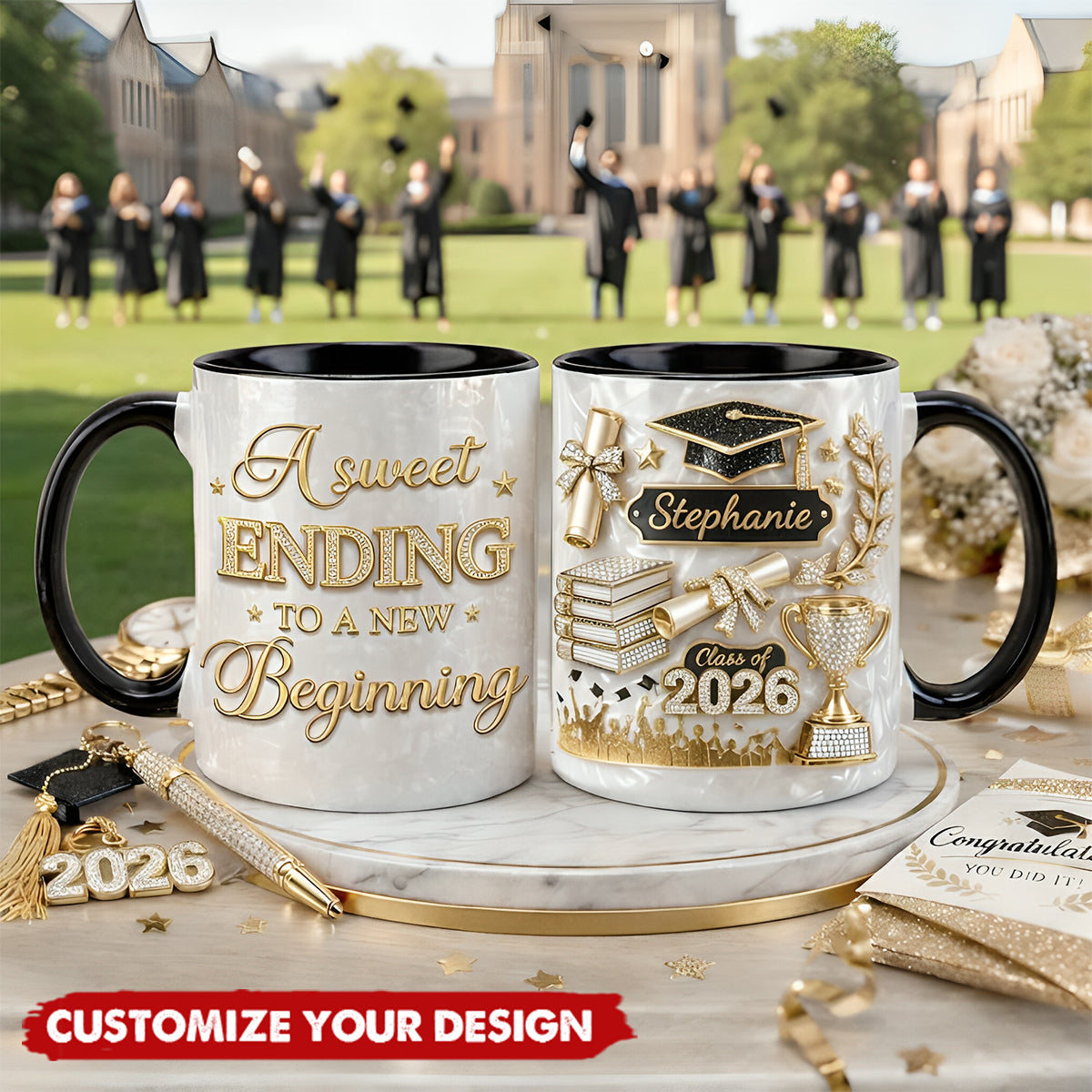 A Sweet Ending To A New Beginning Personalized Graduation Gift 3D Effect Coffee Mug