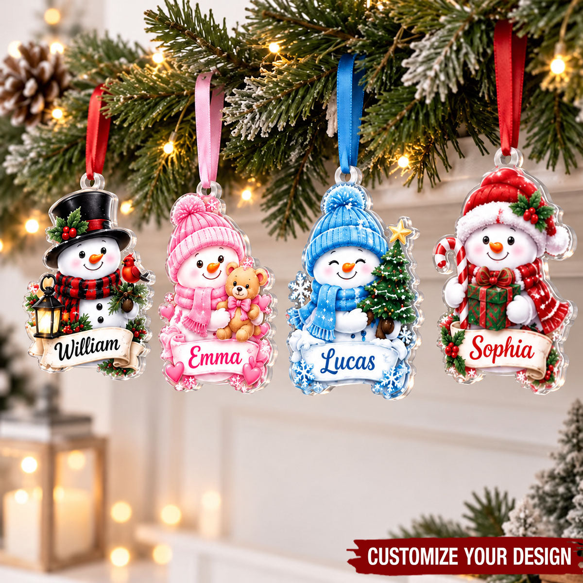 Personalized Snowman Acrylic Christmas Ornament - Family Holiday Keepsake