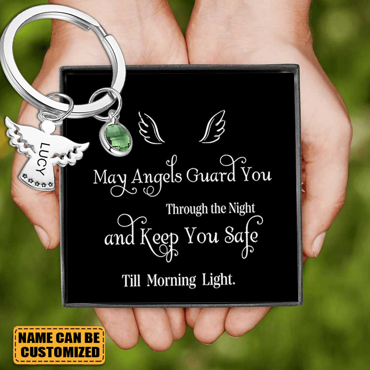 Personalized Guardian Angel Birthstone Stainless Steel Keychain